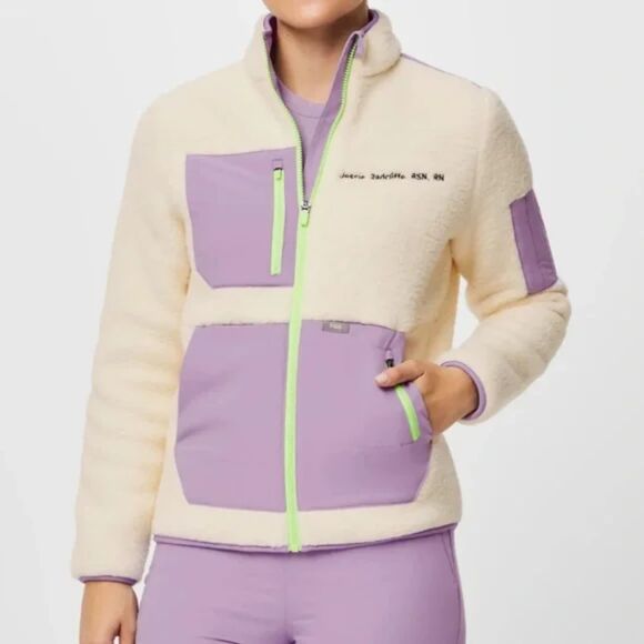 FIGS Jackets & Blazers - FIGS Women's On-Shift Sherpa Jacket, Limited Edition, Ivory/Lavender, Size M